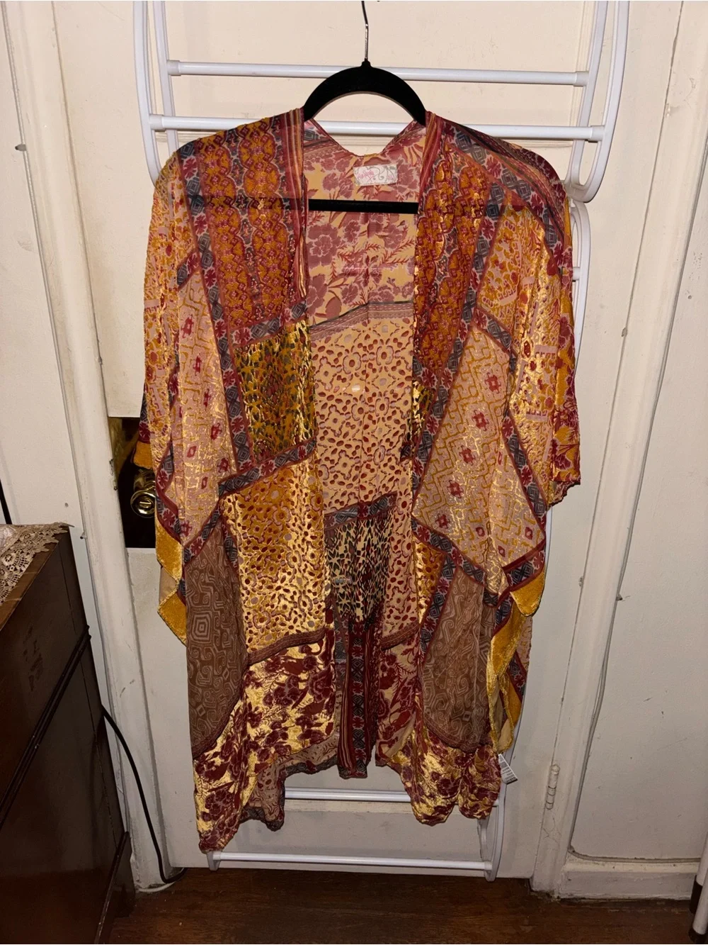 Free People Beguiled Patchwork Burnout Velvet Kimono Boho Festival Dark Romantic